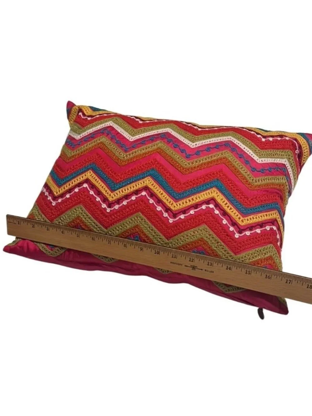 Pier One Pink Multi Colored Bohemian Detailed Throw Pillow Size 16x12 Inches